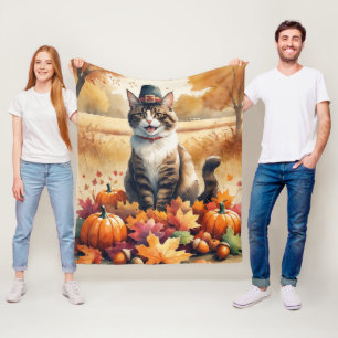 Abyssijnse kat in herfstbladeren Thanksgiving kuns Fleece Deken