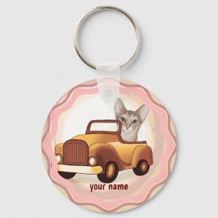 Abyssijnse Kat Rijdt Auto Sleutelhanger