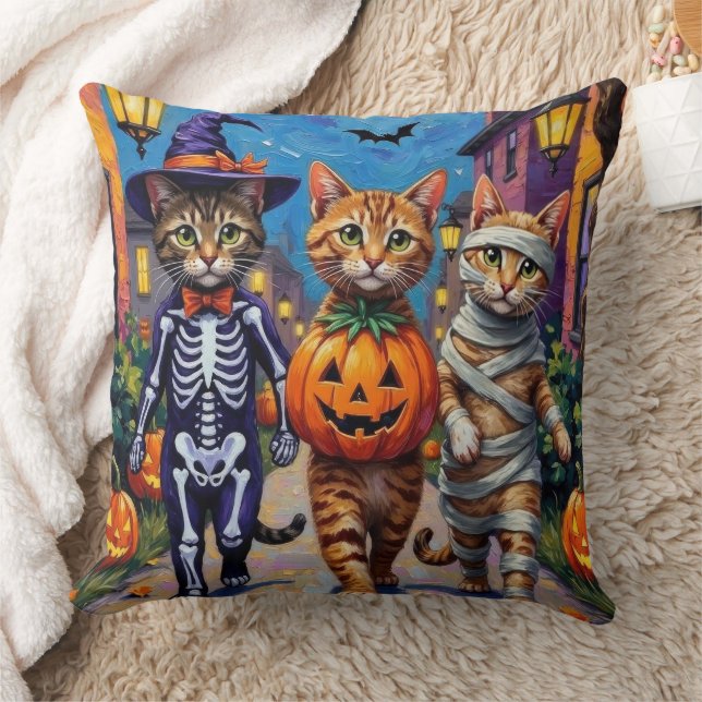 Abyssijnse katten gaan langs voor trick-or-treat i kussen (Deken)
