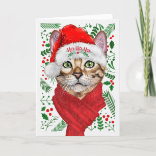 Abyssiniaanse kat Ho Ho Santa Hat Meowy Kerstmis Feestdagen Kaart