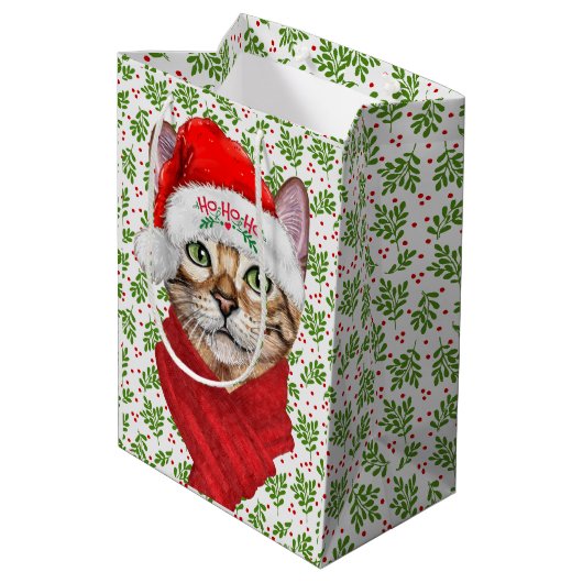 Abyssiniaanse kat Ho Ho Santa Hat Meowy Kerstmis Medium Cadeauzakje (Achterkant Gekanteld)