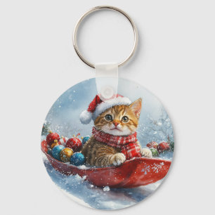 Abyssiniaanse kat in slee Laat het sneeuwen Kerstm Sleutelhanger