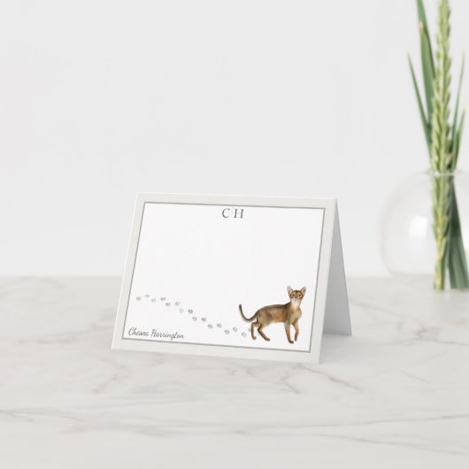 Abyssinian Cat Grey Border Monogram en naam Bedankkaart (Voorkant)
