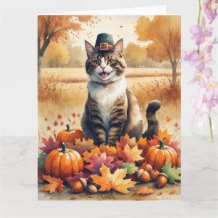 Abyssinian Cat in Autumn verlaat Thanksgiving Kaart