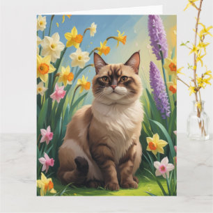 Abyssinian Cat Spring Flowers Painting Kaart