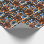 Abyssinian Cat With Christmas Lights Holiday Cadeaupapier (Hoek)