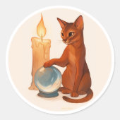 Abyssinian cat with silver crystal ball ronde sticker (Voorkant)