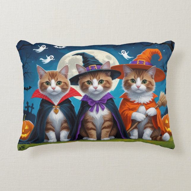 Abyssinian Cats Pumpkin Halloween Grappig Accent Kussen (Voorkant)