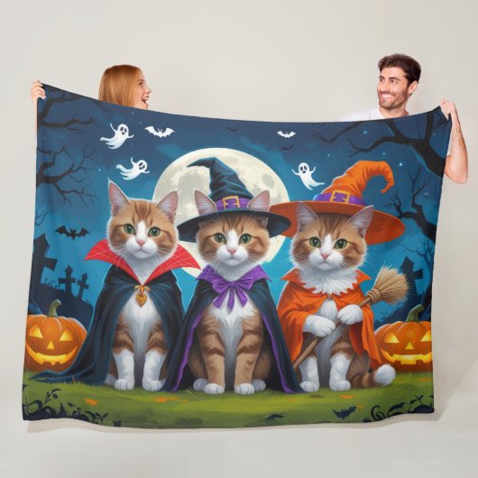 Abyssinian Cats Pumpkin Halloween Grappig Fleece Deken (In situ)