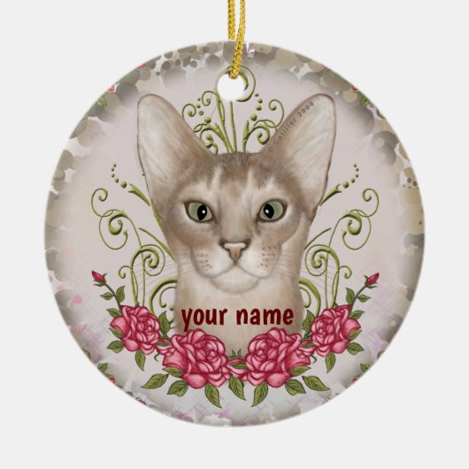 Abyssinian Kat Rozen aangepaste naam Ornament (Voorkant)