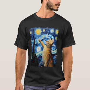 Abyssinian Sinaasappel Cat Sterrennacht Painting T-shirt