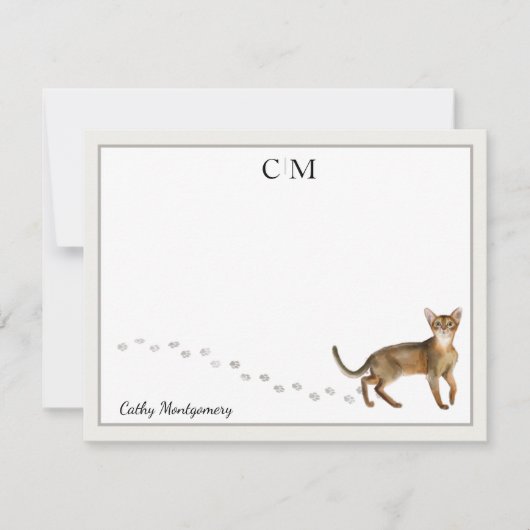 Abyssiniës Gray Border Monogram en naam Notitiekaartje (Voorkant)