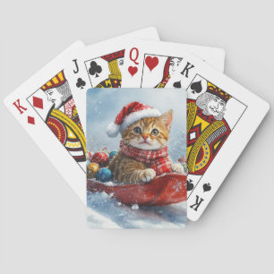 Abyssinische kat in slee Laat het sneeuwen Kerstmi Pokerkaarten