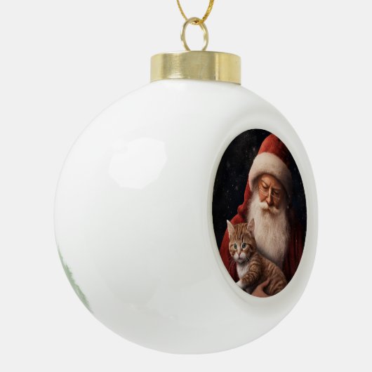 Abyssinische Kat met Sinterklaas Feestelijke Kerst Keramische Bal Ornament (Links)