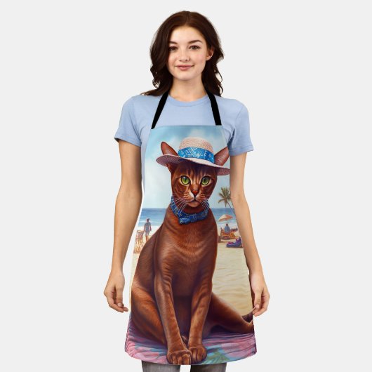 Abyssische kat op strand, zomercadeau voor kattenl schort (Gedragen)