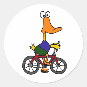 AC- Duck Riding Bicycle Cartoon Ronde Sticker