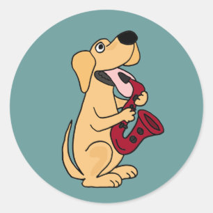 AC-puppy Dog die Saxophone Cartoon afspeelt Ronde Sticker