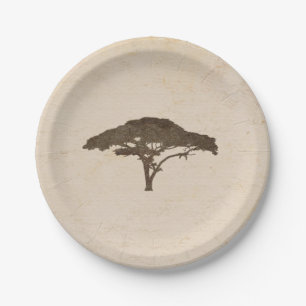 Acacia Boom Afrikaanse Safari Trouwdag Oude Stijl Papieren Bordje