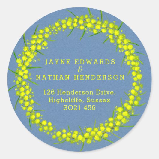 Acacia geel wattle trouwadres stickers (Voorkant)