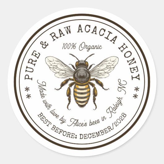 Acacia Honey Canning sticker met  bij (Voorkant)