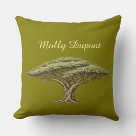 Acacia Tree Throw Pillow with Custom Name Kussen