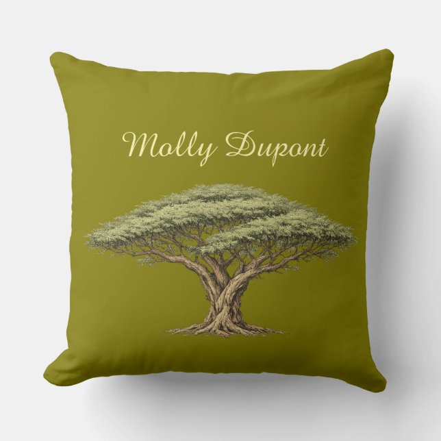 Acacia Tree Throw Pillow with Custom Name Kussen (Voorkant)