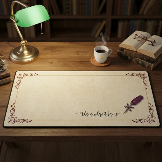Academia Burgundy Quill Author Writer Desk Mat