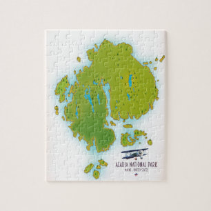 Acadia, Maine National Park kaart Reis kaart. Legpuzzel