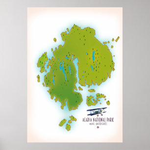 Acadia, Maine National Park kaart Reis kaart. Poster