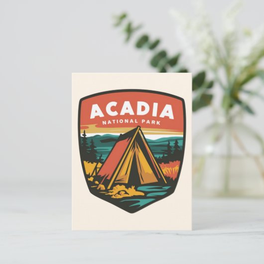 Acadia Nationaal Park Camping Embleem Feestdagenkaart (Staand voorkant)