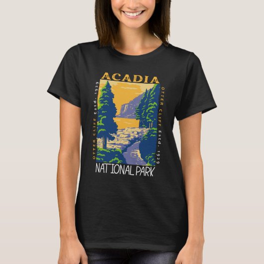 Acadia National Park Bar Harbour Otter Cliff Retro T-shirt (Voorkant)