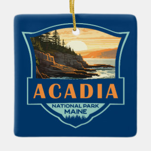 Acadia National Park Illustratie Retro Badge Keramisch Ornament
