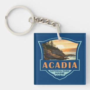 Acadia National Park Illustratie Retro Badge Sleutelhanger