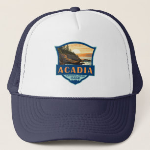Acadia National Park Illustratie Retro Badge Trucker Pet