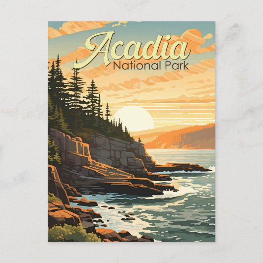 Acadia National Park Illustratie Retro Briefkaart (Voorkant)