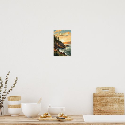 Acadia National Park Illustratie Retro Poster (Keuken)