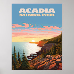 Acadia National Park, Maine Coast Retro Poster