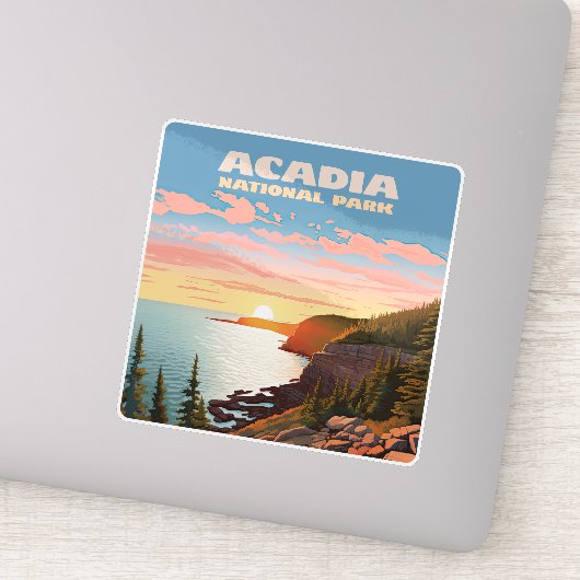 Acadia National Park, Maine Coast Retro Sticker (Detail)