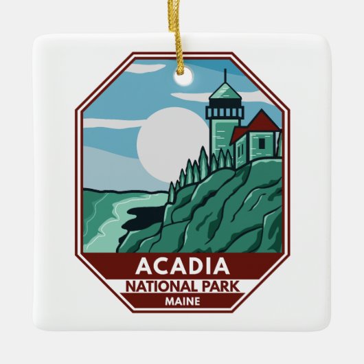 Acadia National Park Maine Lighthouse Retro Emblem Keramisch Ornament (Voorkant)