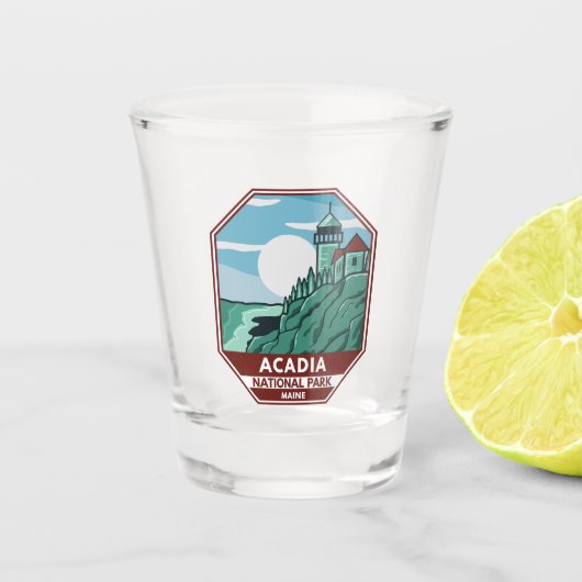 Acadia National Park Maine Lighthouse Retro Emblem Shot Glas (Voorkant)