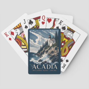 Acadia National Park Maine Moderne Houtsnede Reis Pokerkaarten