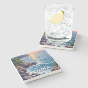 Acadia National Park   Maine Schilderkunst Reis Ku Stenen Onderzetter