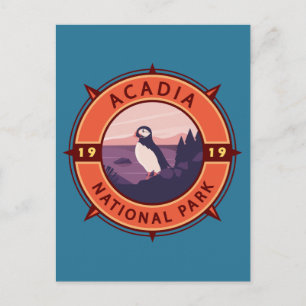 Acadia National Park Puffin Retro Compass Embleem Briefkaart