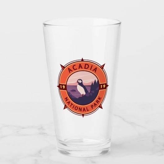Acadia National Park Puffin Retro Compass Embleem Glas (Voorkant)