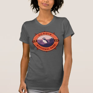 Acadia National Park Puffin Retro Compass Embleem T-shirt