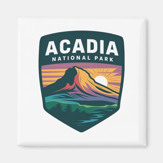 Acadia National Park Sunset Badge Illustratie Magneet (Voorkant)
