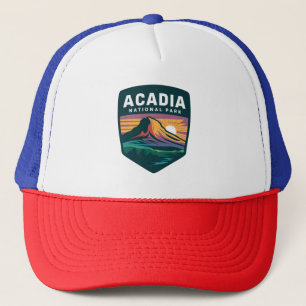 Acadia National Park Sunset Badge Illustratie Trucker Pet