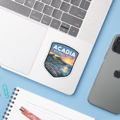 Acadia National Park Sunset Badge Sticker (Laptop met iPhone)
