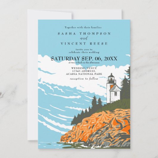 Acadia National Park Uitnodiging voor bruiloft Ret (Voorkant)