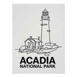 Acadia National Park Vuurtoren Lijnkunst Perfect Poster
